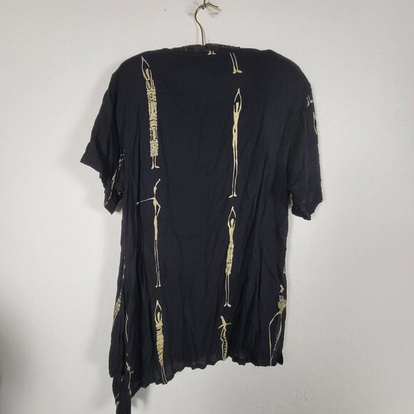 Exotica Carmel Womens Asymmetrical Black & Gold Printed Tunic Top Short Sleeve - Picture 2 of 8